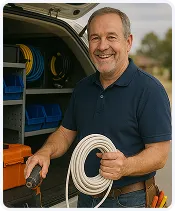 Tradie loading equipment into a van